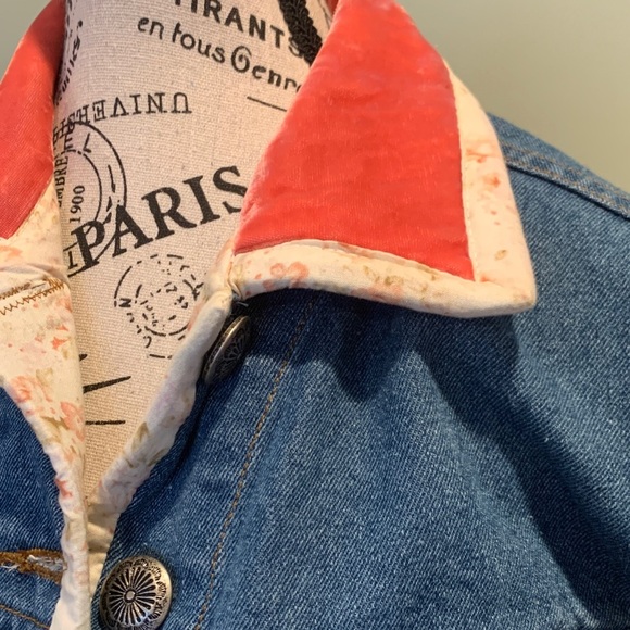 Tasha Polizzi T.P. Saddleblanket Denim Jacket Floral & Velvet Trim Women’s Large - Picture 2 of 7